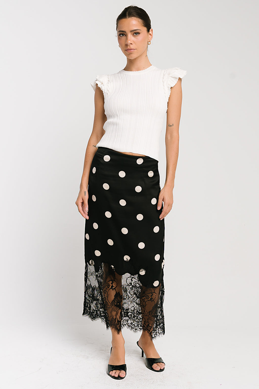 Carlee Polka Dot Midi Skirt in Black
