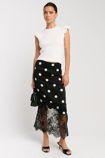 Carlee Polka Dot Midi Skirt in Black