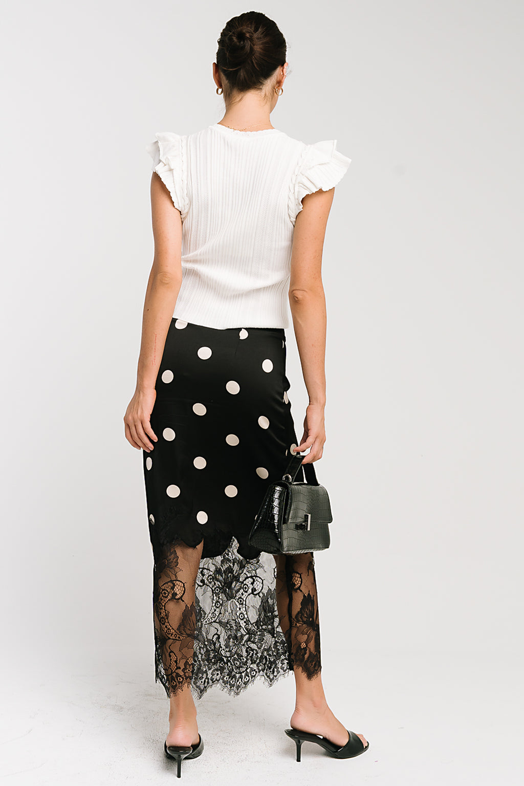 Carlee Polka Dot Midi Skirt in Black