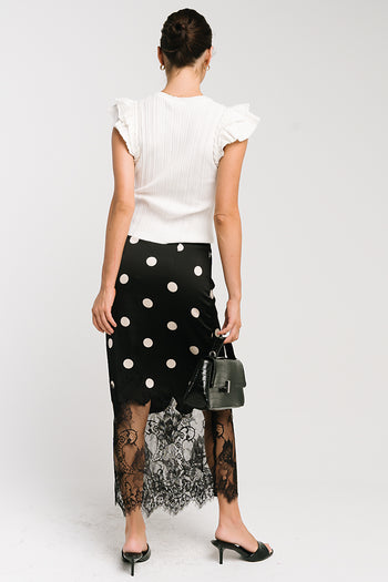 Carlee Polka Dot Midi Skirt in Black