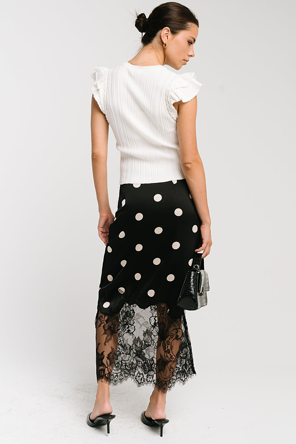 Carlee Polka Dot Midi Skirt in Black