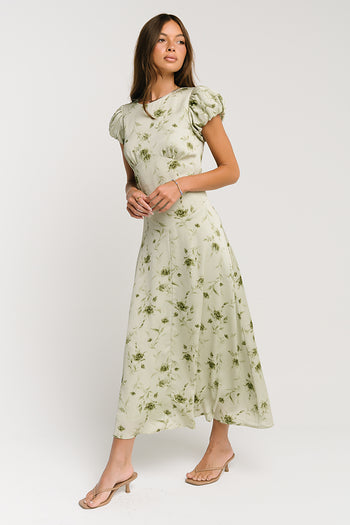 Savannah Floral Midi Dress in Green