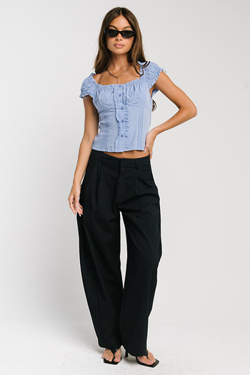 Briana Button Up Top in Blue