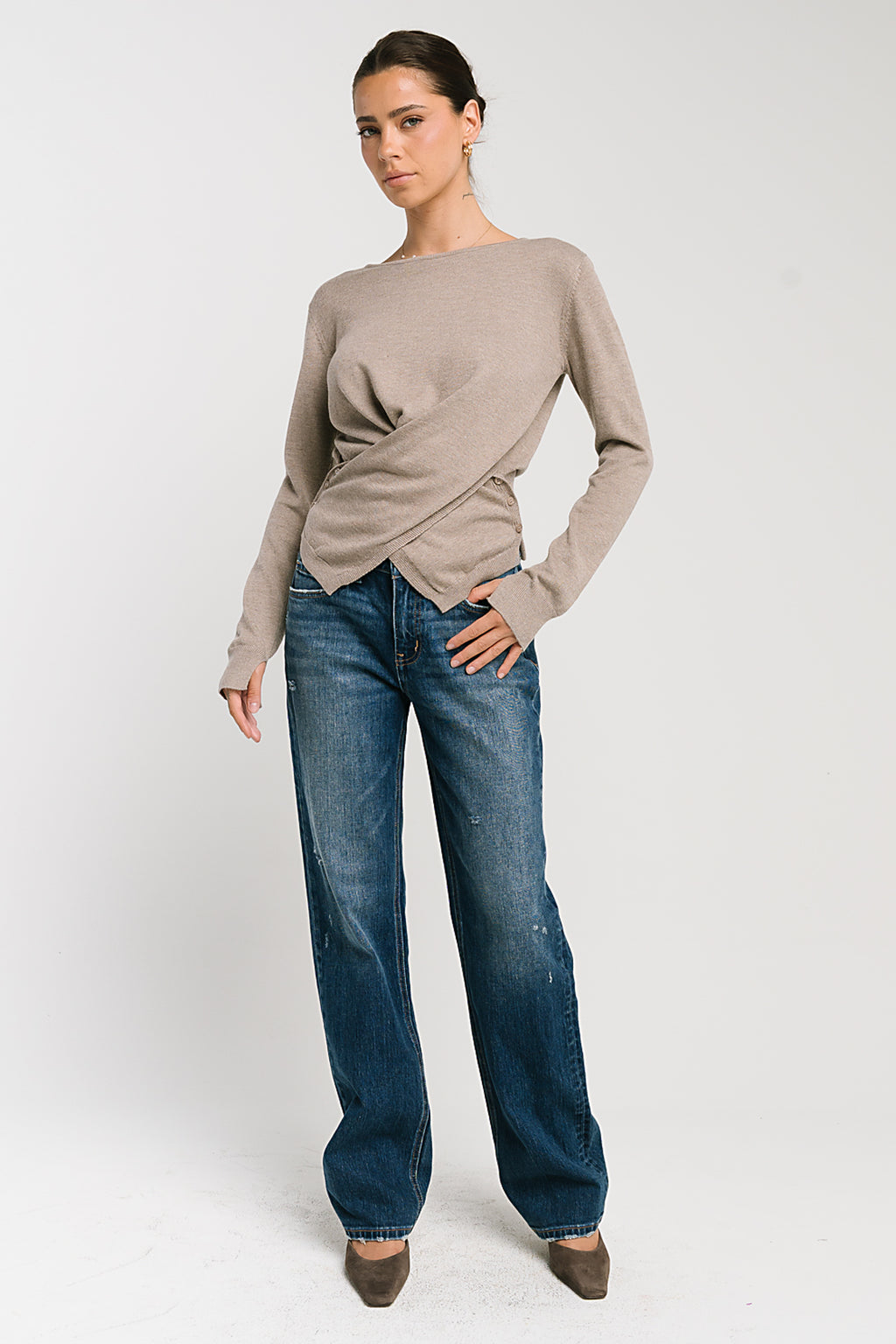 Gwen Criss Cross Sweater in Taupe