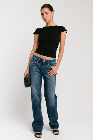 Lydia Ruffle Sleeve Top in Black