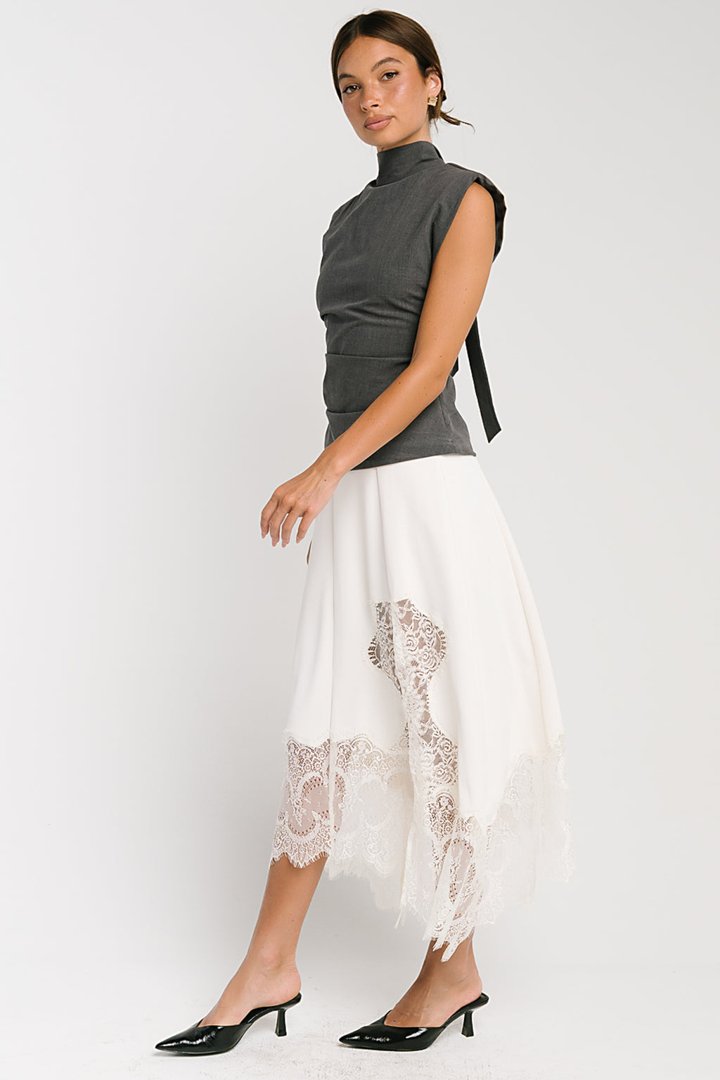 Rachelle Lace Midi Skirt in Cream