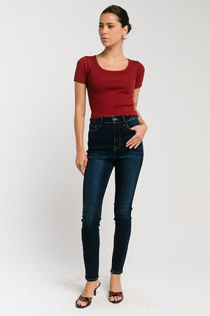 Kaila Scalloped Top in Brick