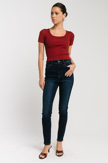 Kaila Scalloped Top in Brick
