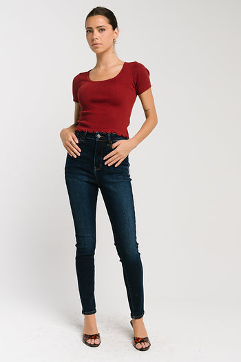 Kaila Scalloped Top in Brick