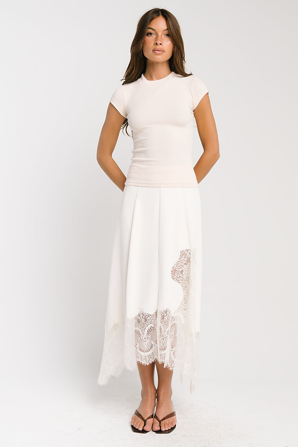 Rachelle Lace Midi Skirt in Cream