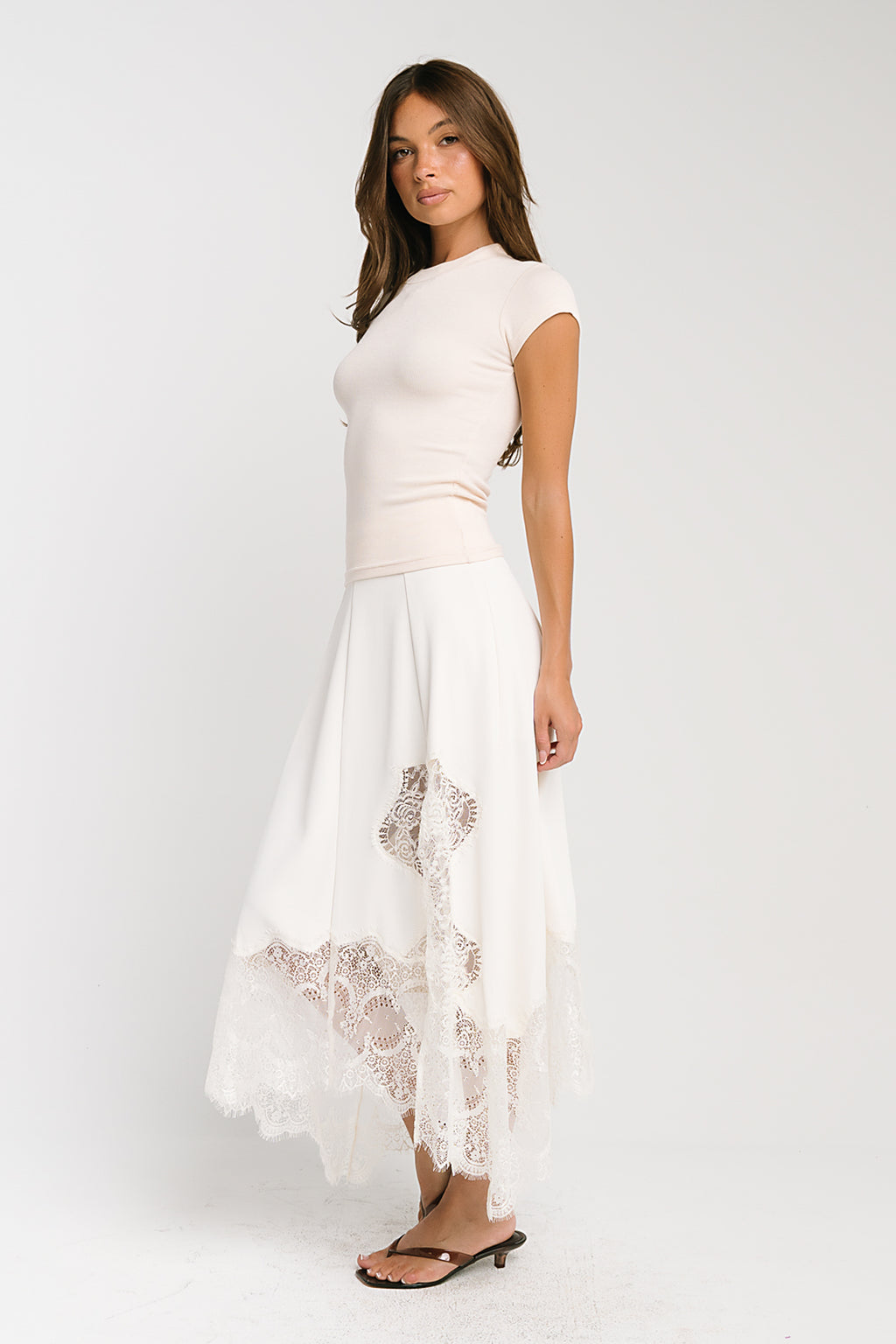 Rachelle Lace Midi Skirt in Cream