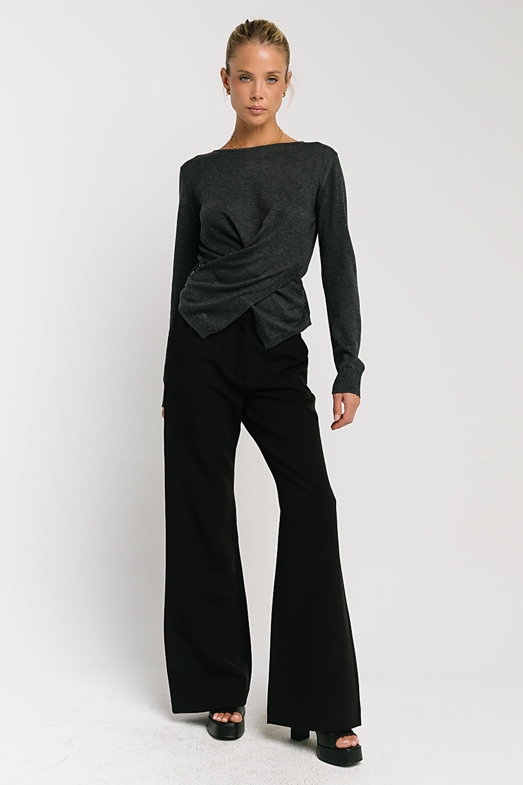 Gwen Criss Cross Sweater in Charcoal
