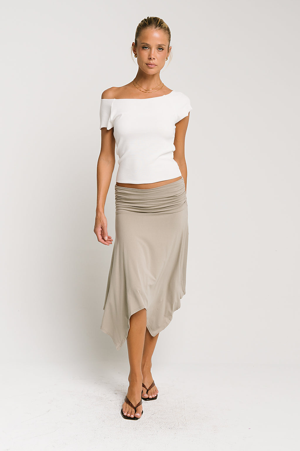 Lydia Asymmetrical Skirt in Taupe
