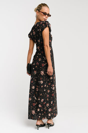 Ellie Mesh Floral Maxi Dress in Black