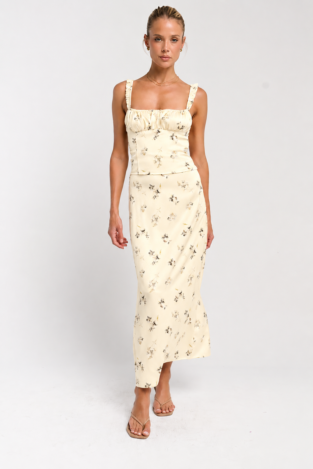Paulette Floral Satin Midi Skirt