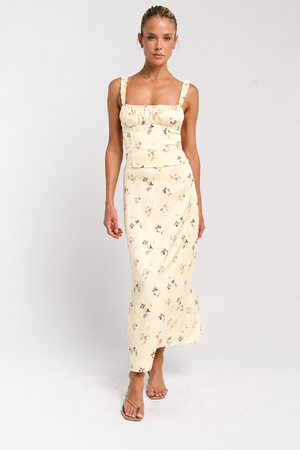 Paulette Floral Satin Midi Skirt