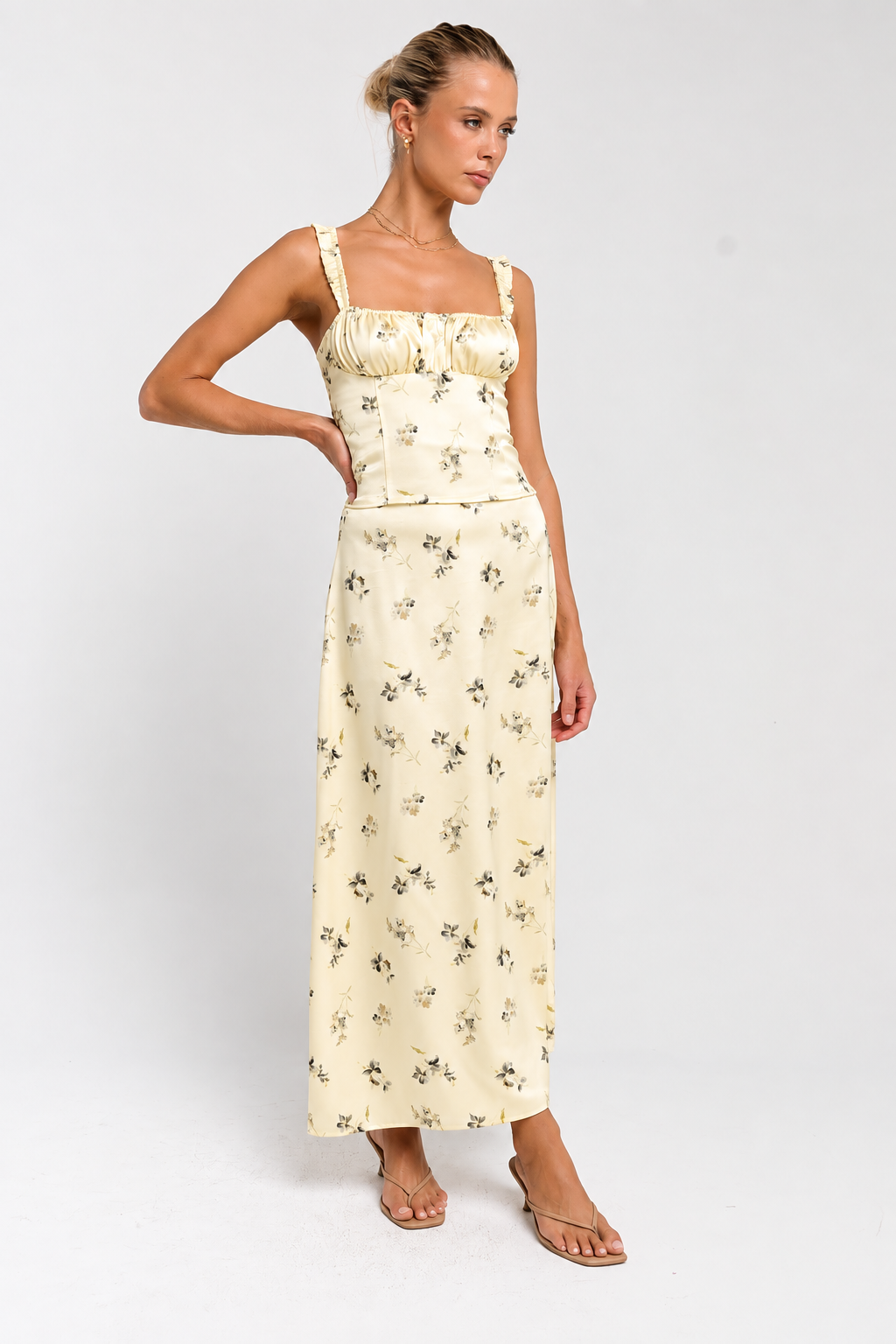 Paulette Floral Satin Midi Skirt