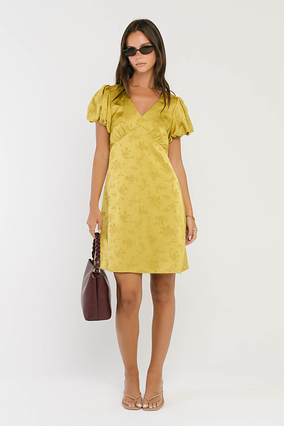 Brenna Floral Mini Dress in Chartreuse