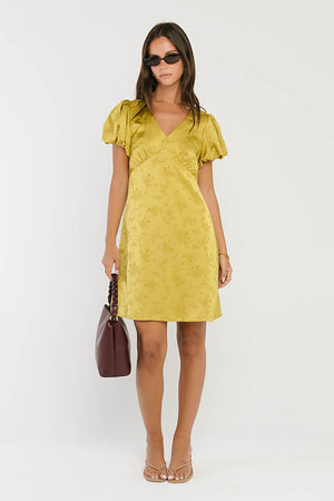 Brenna Floral Mini Dress in Chartreuse