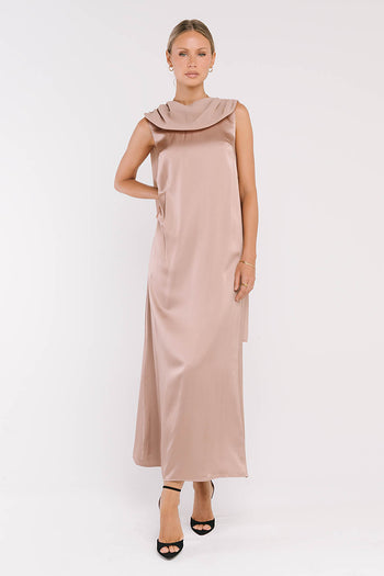 Lauren Satin Maxi Dress in Taupe