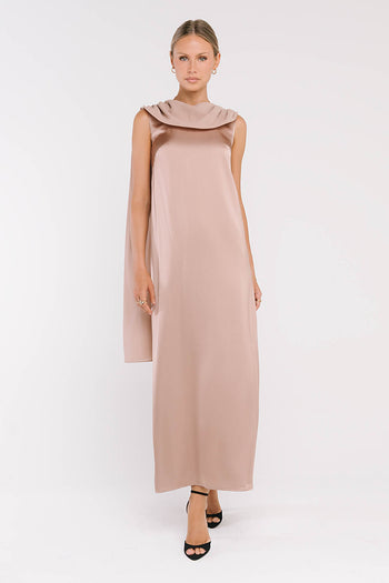 Lauren Satin Maxi Dress in Taupe