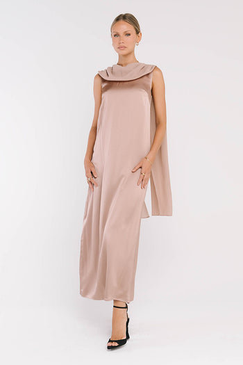 Lauren Satin Maxi Dress in Taupe