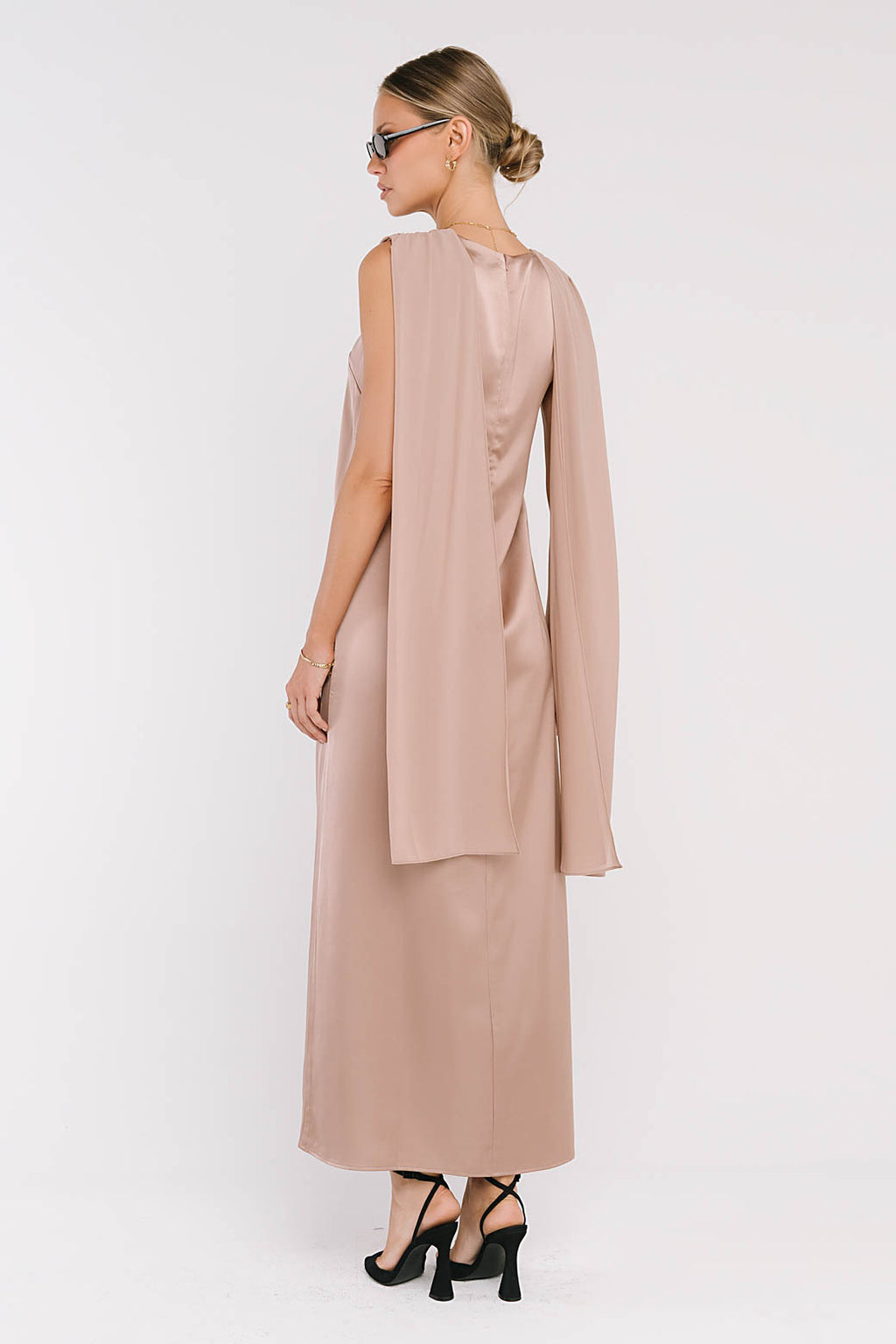Lauren Satin Maxi Dress in Taupe