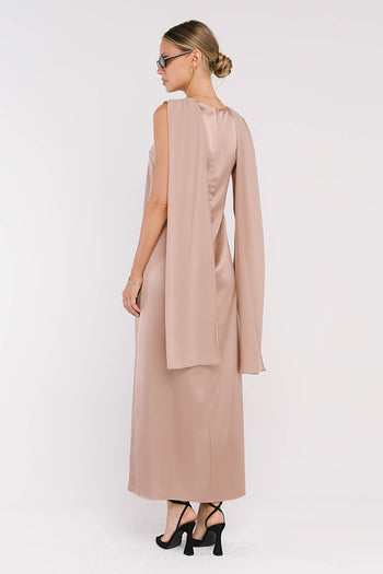 Lauren Satin Maxi Dress in Taupe