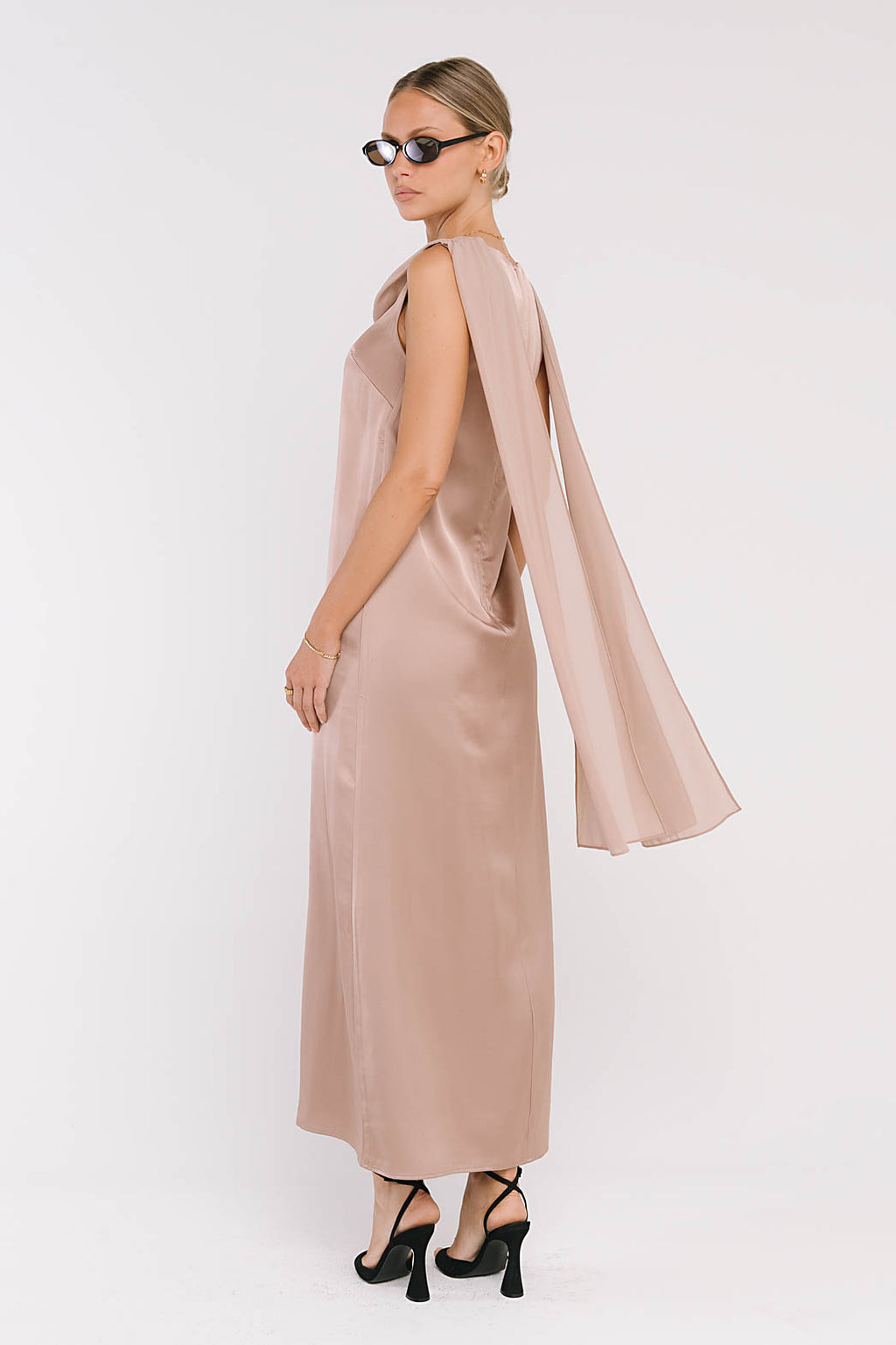 Lauren Satin Maxi Dress in Taupe