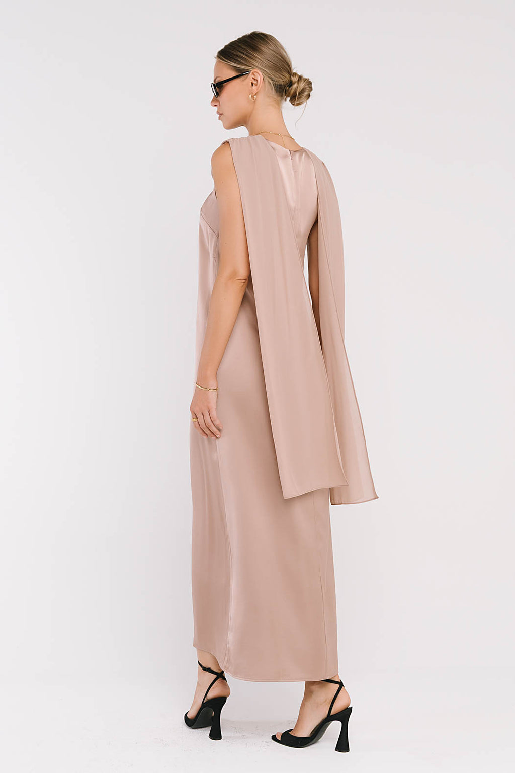 Lauren Satin Maxi Dress in Taupe