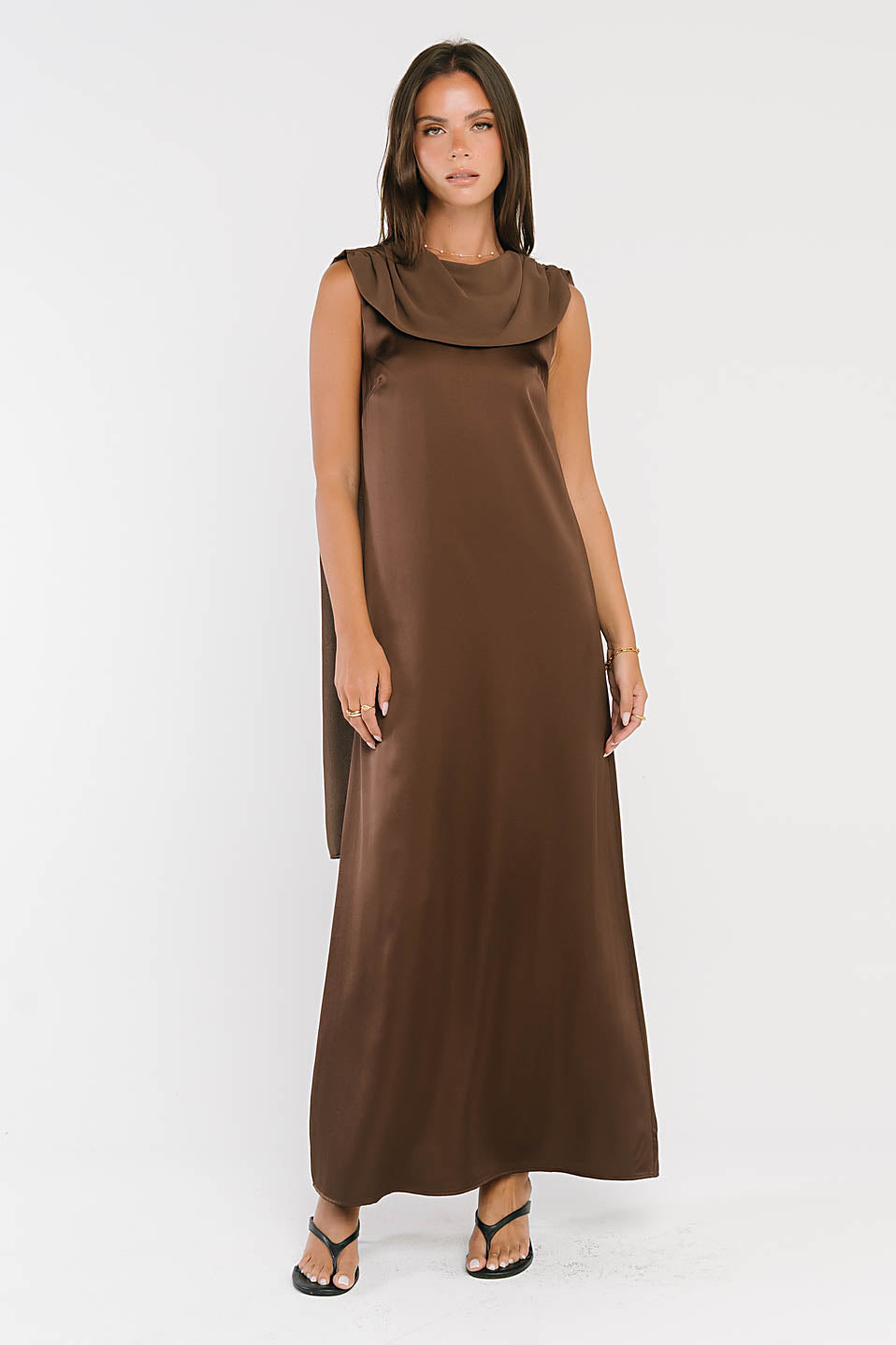 Lauren Satin Maxi Dress in Brown
