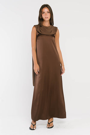 Lauren Satin Maxi Dress in Brown