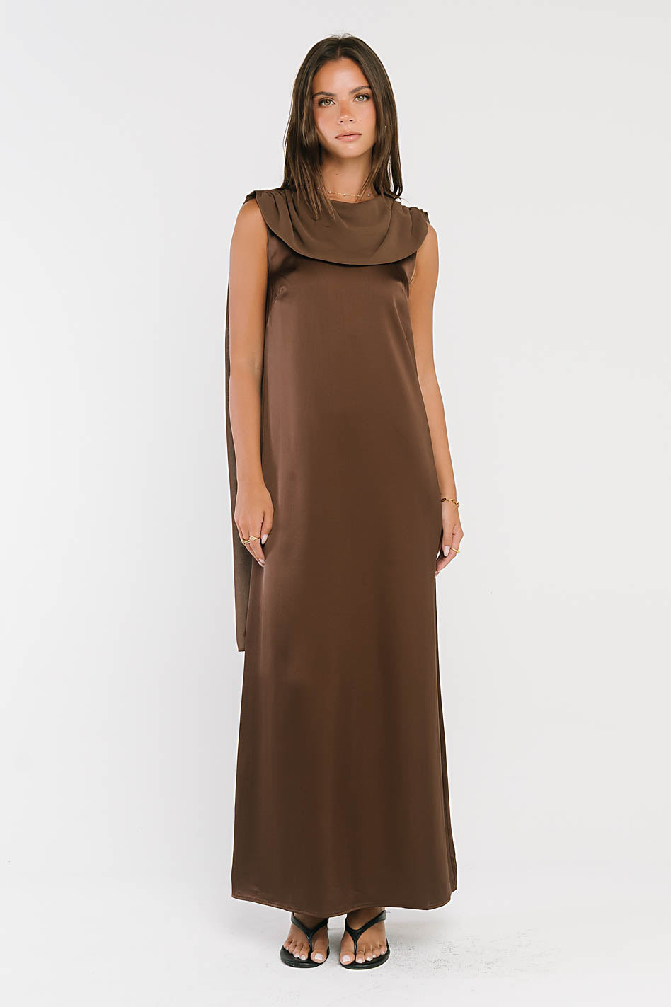 Lauren Satin Maxi Dress in Brown