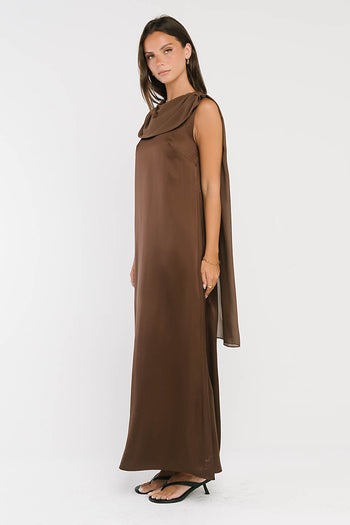 Lauren Satin Maxi Dress in Brown