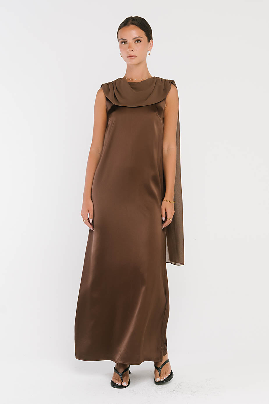 Lauren Satin Maxi Dress in Brown
