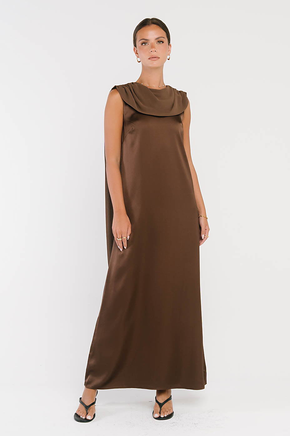 Lauren Satin Maxi Dress in Brown