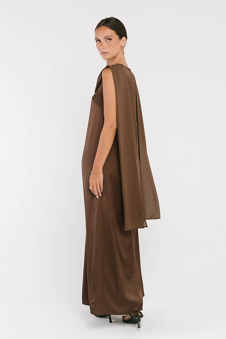 Lauren Satin Maxi Dress in Brown