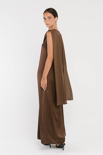 Lauren Satin Maxi Dress in Brown