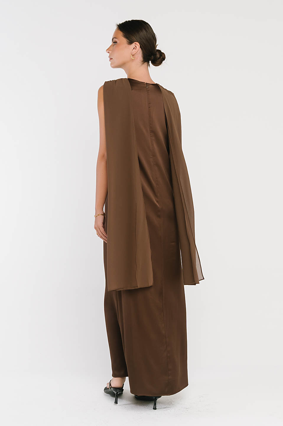 Lauren Satin Maxi Dress in Brown