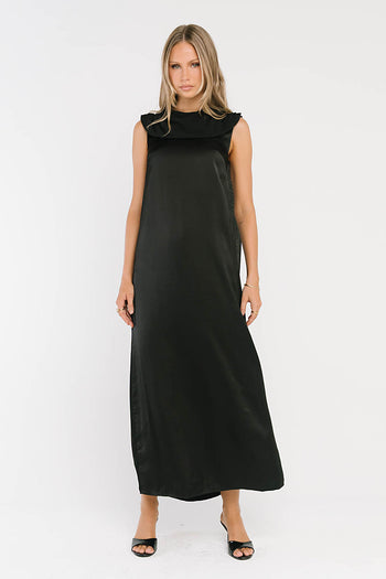 Lauren Satin Maxi Dress in Black