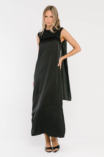 Lauren Satin Maxi Dress in Black