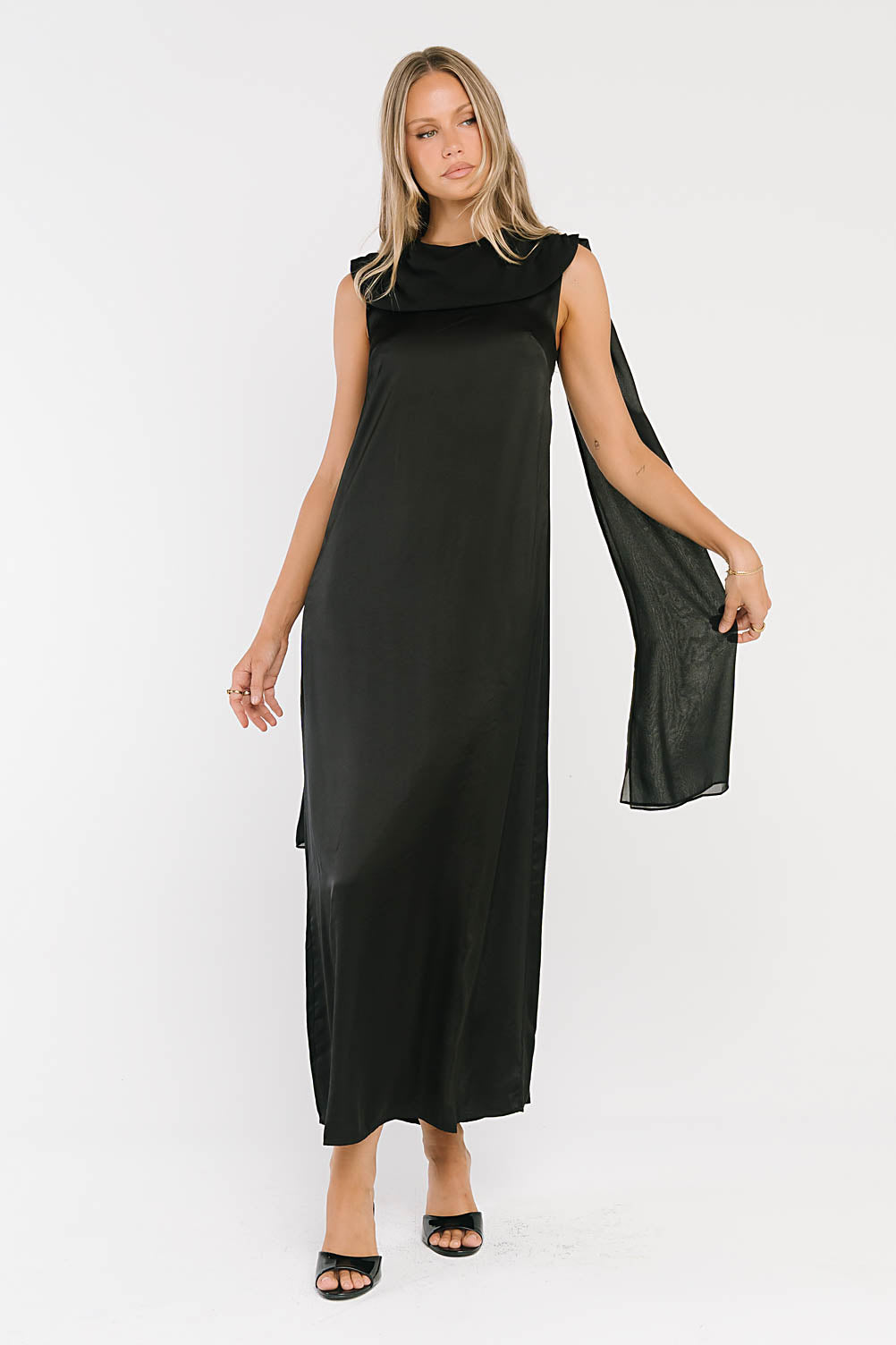 Lauren Satin Maxi Dress in Black