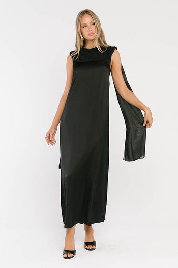 Lauren Satin Maxi Dress in Black