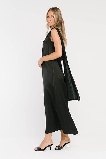 Lauren Satin Maxi Dress in Black