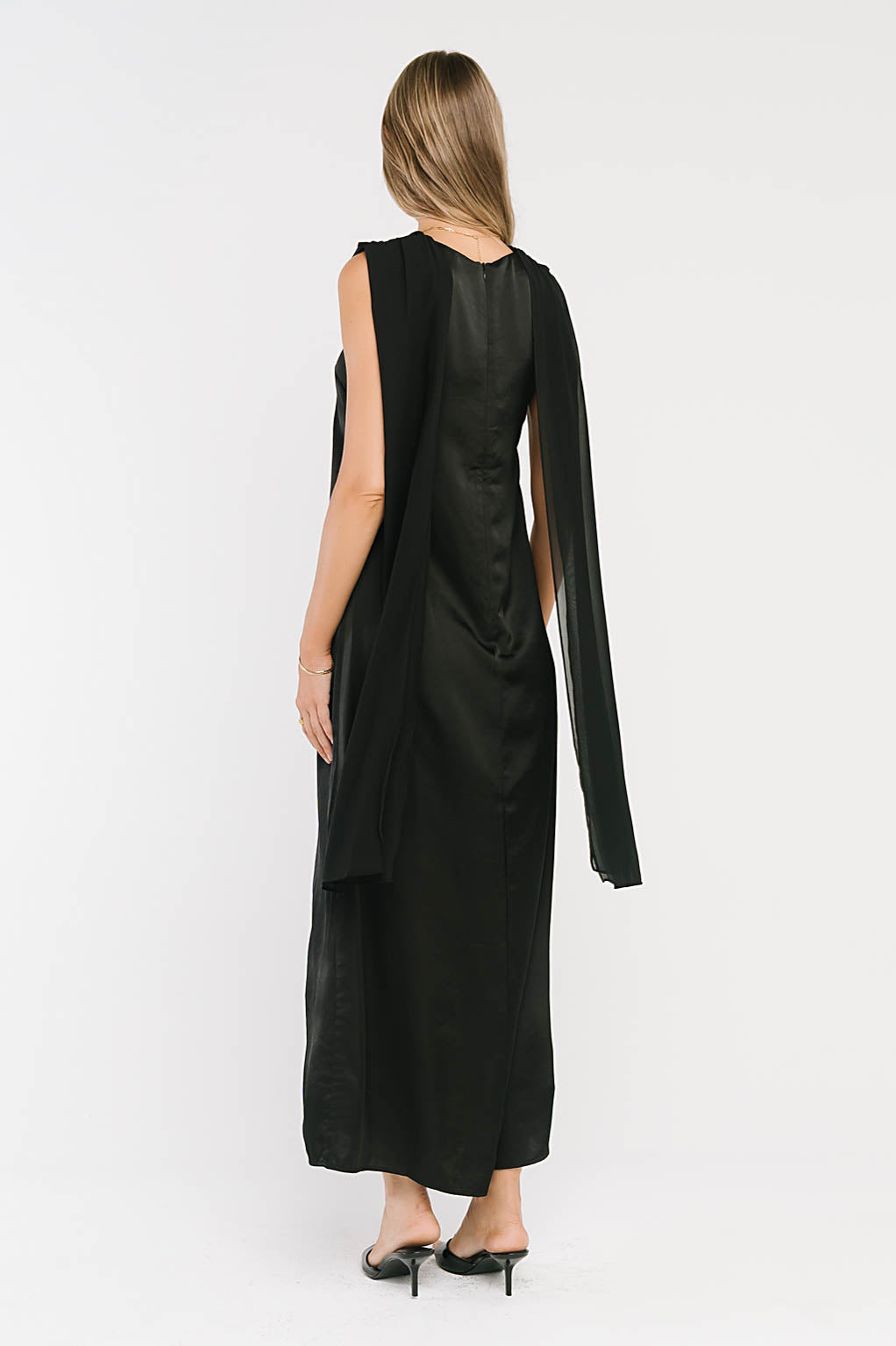 Lauren Satin Maxi Dress in Black