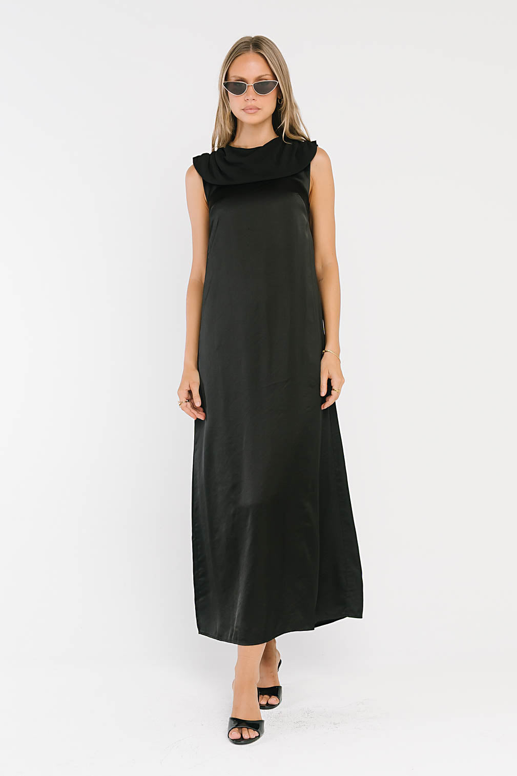 Lauren Satin Maxi Dress in Black