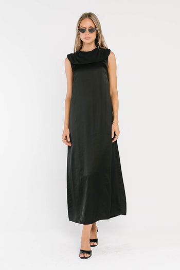 Lauren Satin Maxi Dress in Black