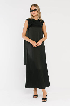 Lauren Satin Maxi Dress in Black