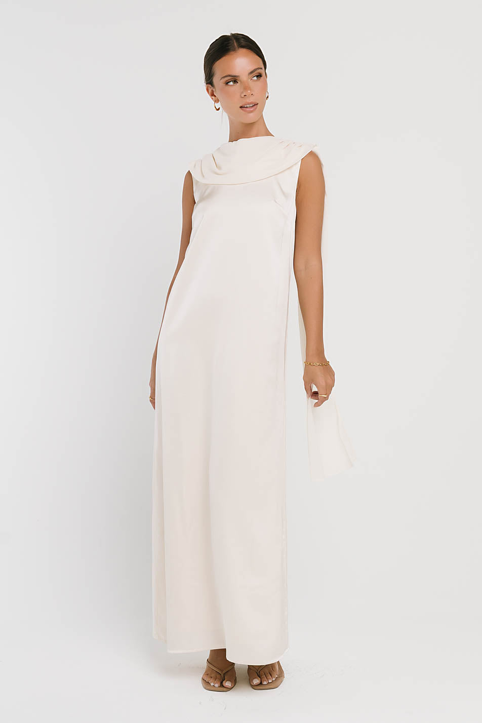 Lauren Satin Maxi Dress in Ivory
