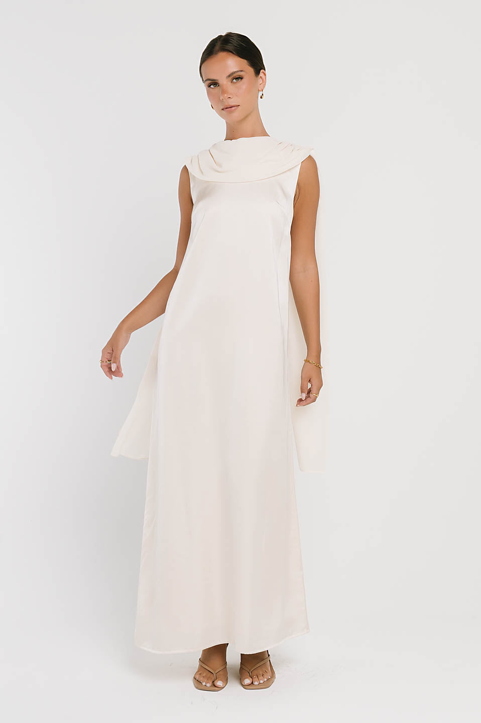 Lauren Satin Maxi Dress in Ivory